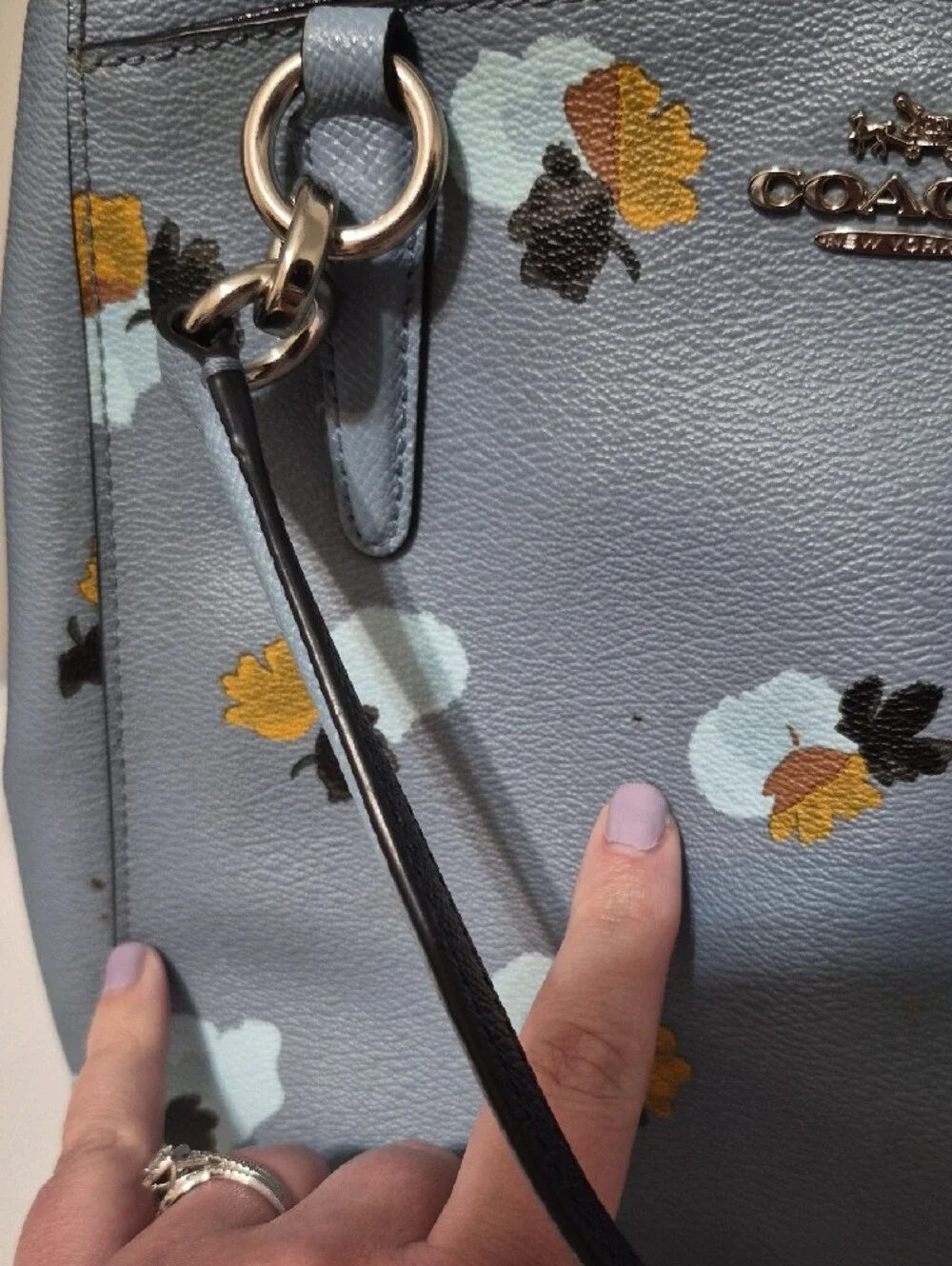 COACH Light Blue Floral Satchel with Gold Accents #B1780 38147